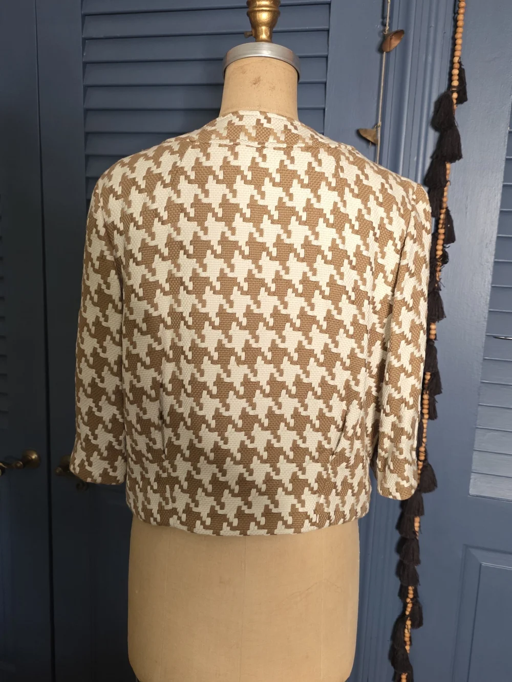 Michael Kors Beige and White Houndstooth Knit Top